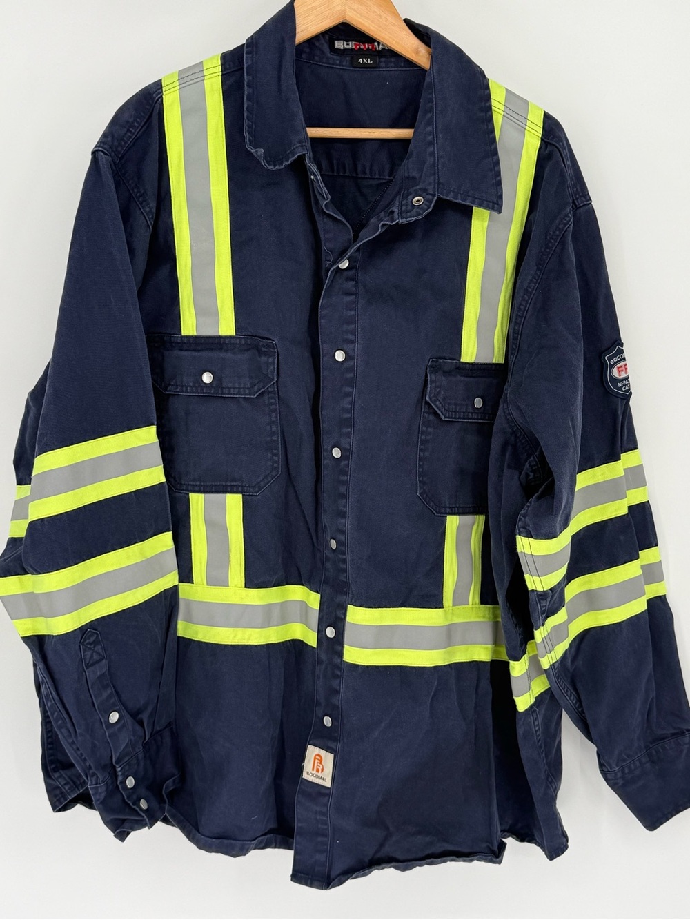 Bocomal Men 4XL Blue High-Visibility Work Shirt FR Cat2 with Reflective Striping